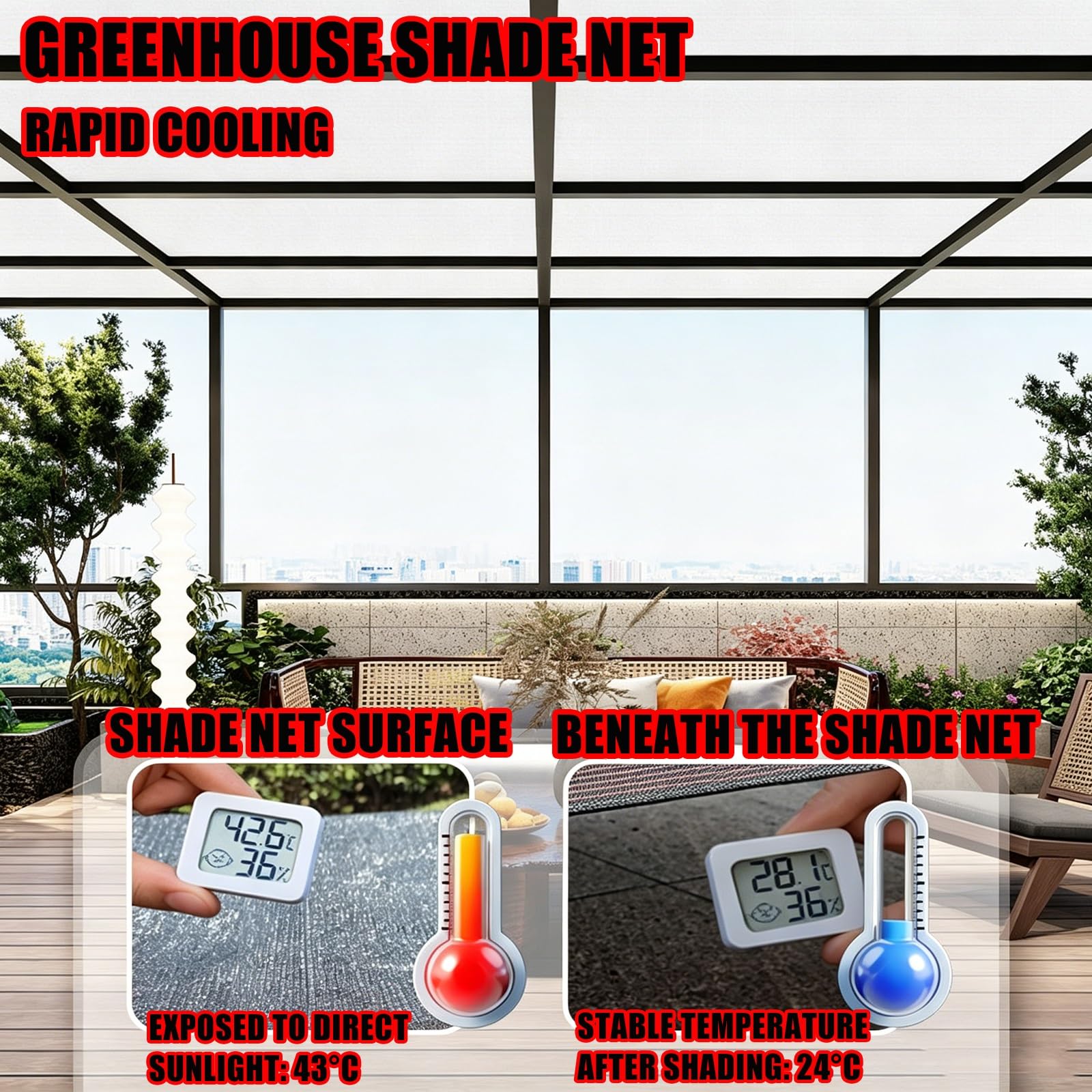 85% Malla Sombra Resistente - Tela Sombreadora Extra Densa de HDPE con Ojalillos Cada 50cm, Costura Reforzada de 6 Bordes, Cubierta Exterior para Patio Jardín Planta Coche Refrigeración(4.0x5.0m)