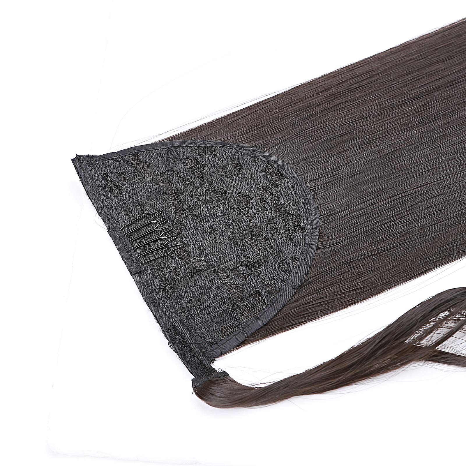 32"(81cm) SEGO Coleta Postiza Larga Pelo Sintético Se Ve Natural [Castaño Oscuro] Extensiones de Cabello Clip Cola Lisa Ponytail Extension (140g) — view 4