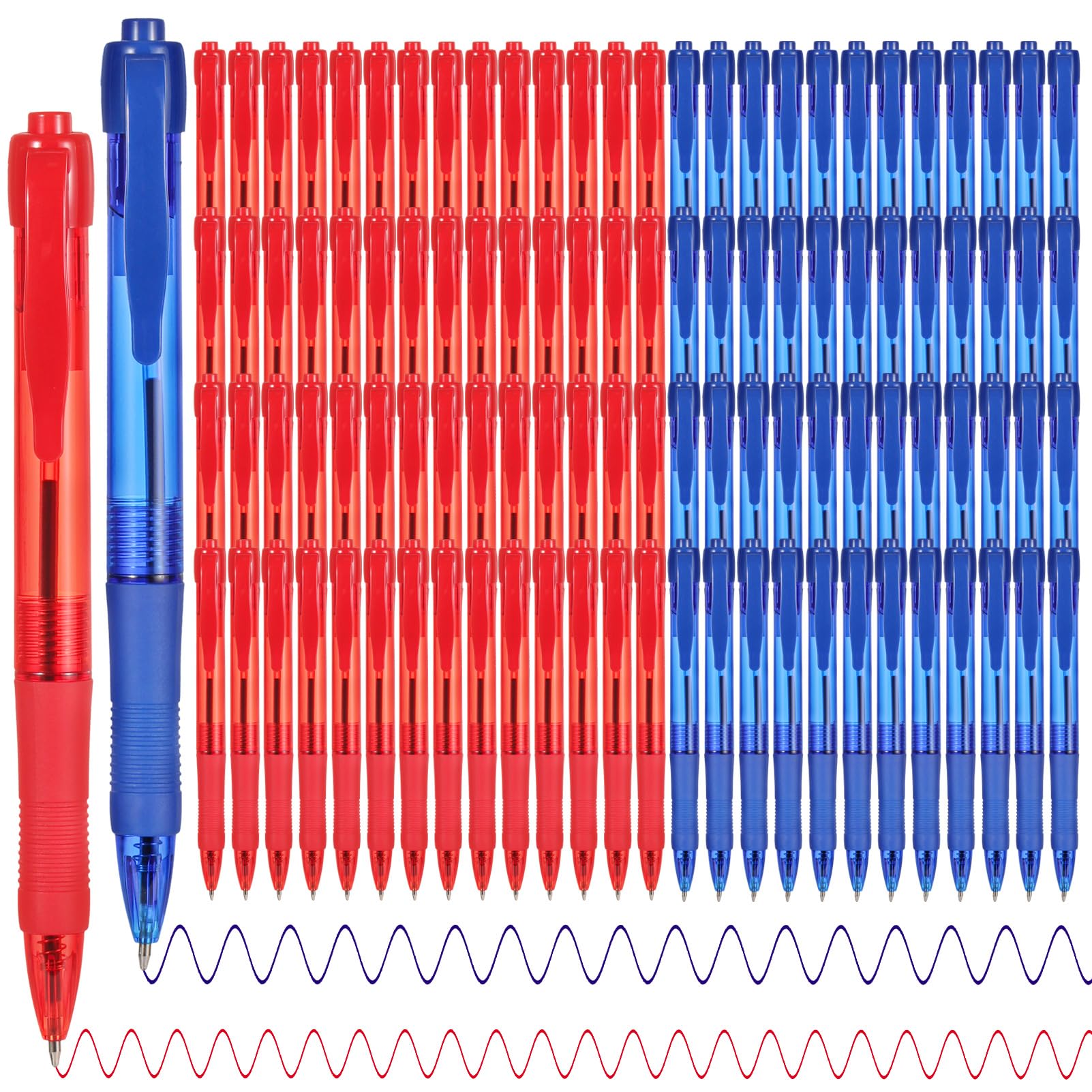 deegtran Pens Bulk, 100 Pack No Bleed Blue & Red Ink Click Pens with Soft Grip, Wholesale Retractable Ballpoint Pens for Office School, Medium Point