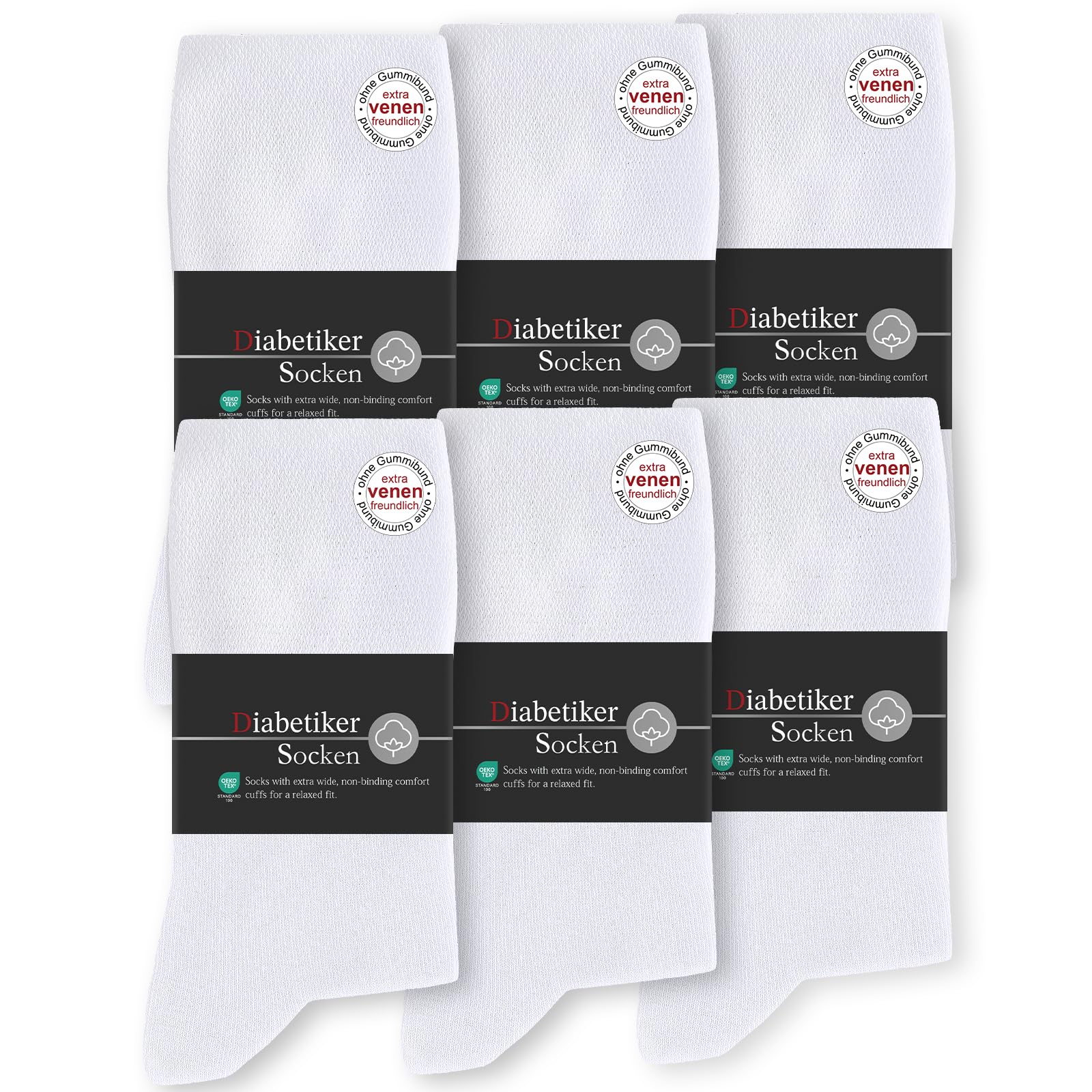 SockWaddles 6 Paar Diabetikersocken ohne Gummibund & ohne Naht 97% Baumwolle, Diabetiker Socken mit Komfortbund Hautfreundlich & Atmungsaktiv baumwollsocken für Damen Herren
