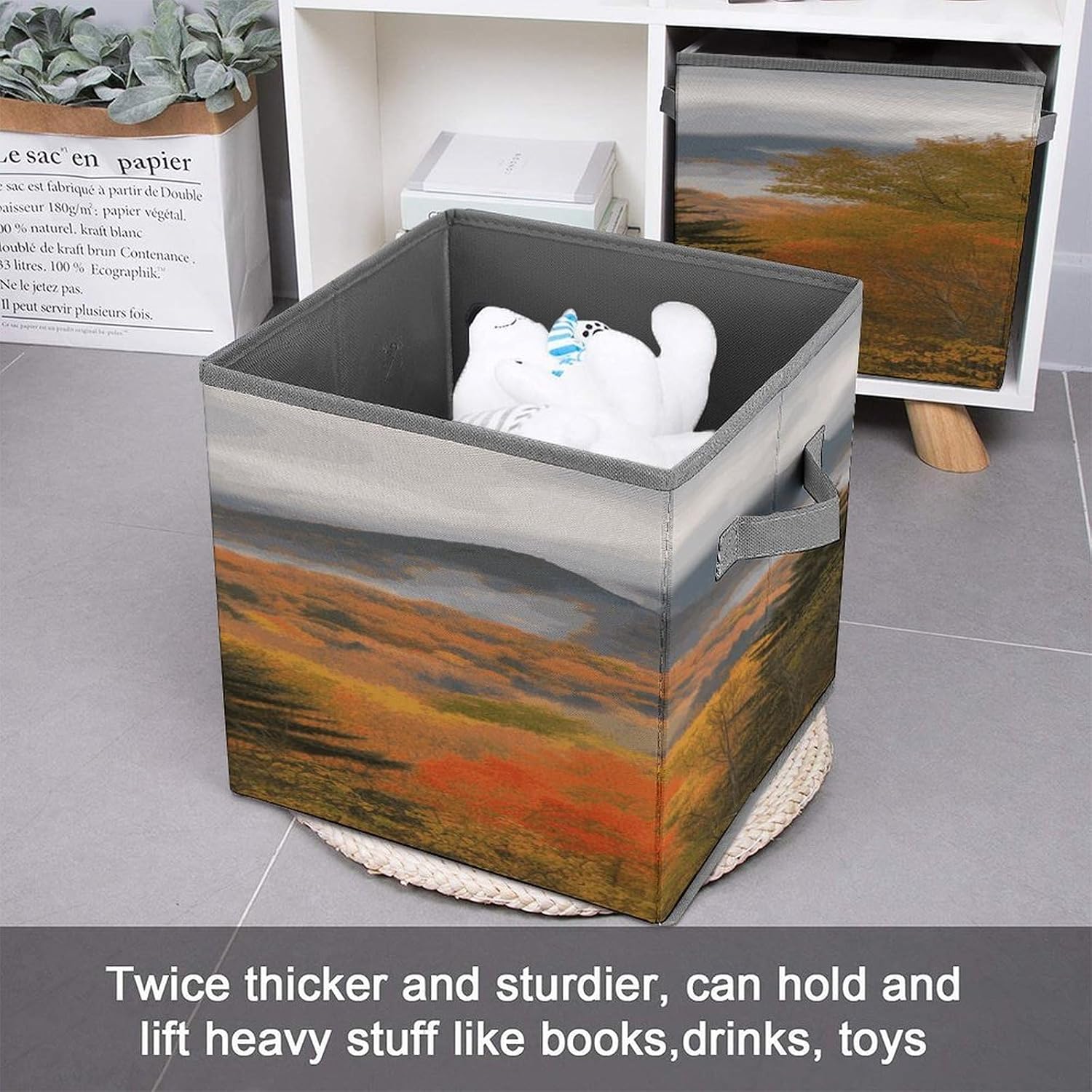 Autumn Foliage Mountains Fabric Bins Storage Basket Square Baskets | Storage Bin with Double Handles,Cube Collapsible Organizers for Organization,Closet,Shelves,Offices
