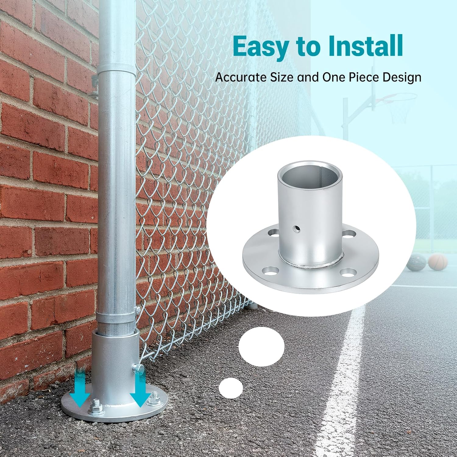 Chain Link Fence Post Floor Flange, Compatible with Pipe with 1-3/8" in OD, Heavy Duty Surface Mount Round Base Flange for Fence Sign Pole, Include Expansion Bolt 4 Pack