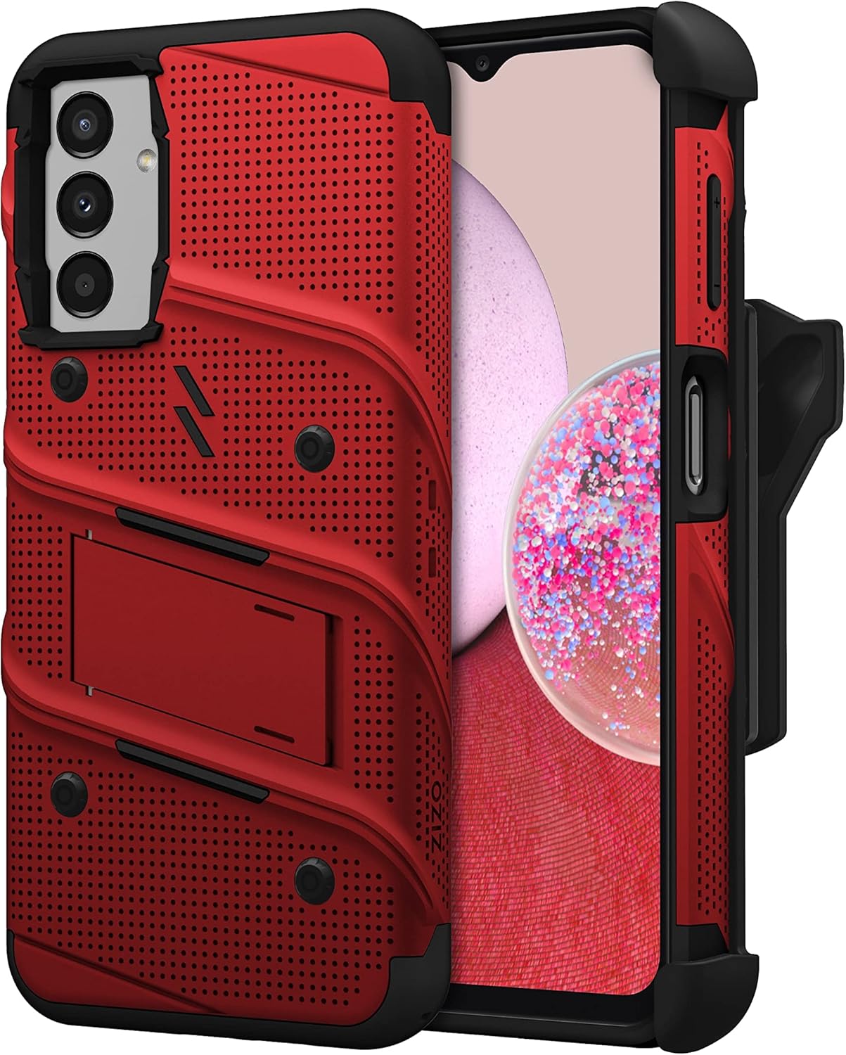 ZIZO Bolt Bundle for Galaxy A14 5G Case with Screen Protector Kickstand Holster Lanyard - Red