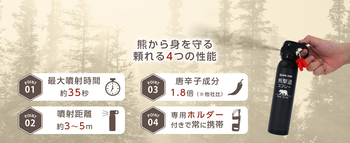 Amazon | 【クマ、撃退。大容量】 ONE STEP 熊よけスプレー 35秒連続