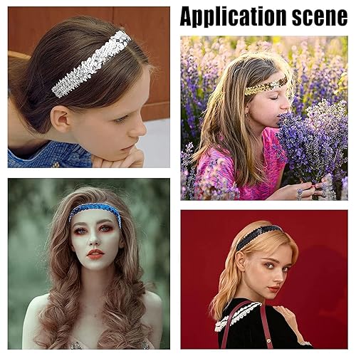 Miniatura 5 de GORGECRAFT 12 diademas de lentejuelas elásticas con purpurina elástica con purpurina a la moda, juego de accesorios para mujeres, deportes, bailes,