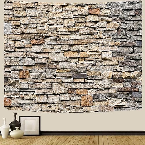 Miniatura 2 de Tapiz retro de piedra de ladrillo, tapiz vintage de pared de roca de piedra, tapiz de fondo grunge, rústico al aire libre, tapiz estético gris