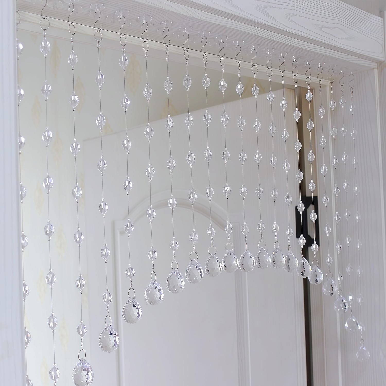 Crystal Beaded Curtain for Doorways,Hanging Short Clear Door Beads Curtains for Windows Room Divider Bedroom Coffee House,Clear Diamond Shape (20 Strings)
