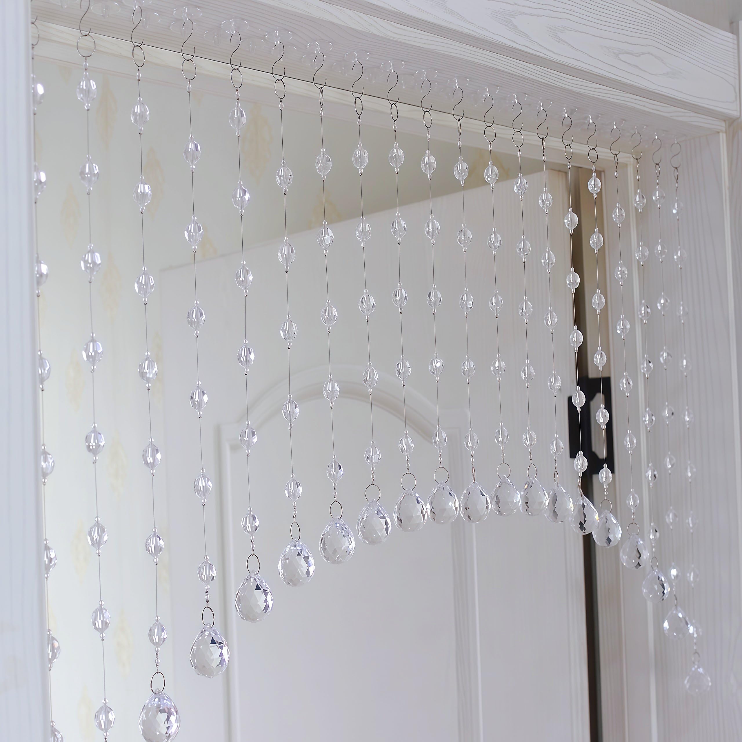 Crystal Beaded Curtain for Doorways,Hanging Short Clear Door Beads Curtains for Windows Room Divider Bedroom Coffee House,Clear Diamond Shape (20 Strings)