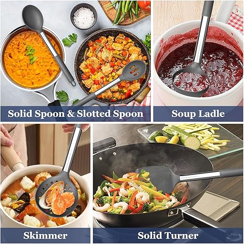 Miniatura 5 de TeamFar Utensilios de cocina, 8 utensilios de silicona, juego de herramientas de cocina con mango de acero inoxidable, para utensilios de cocina