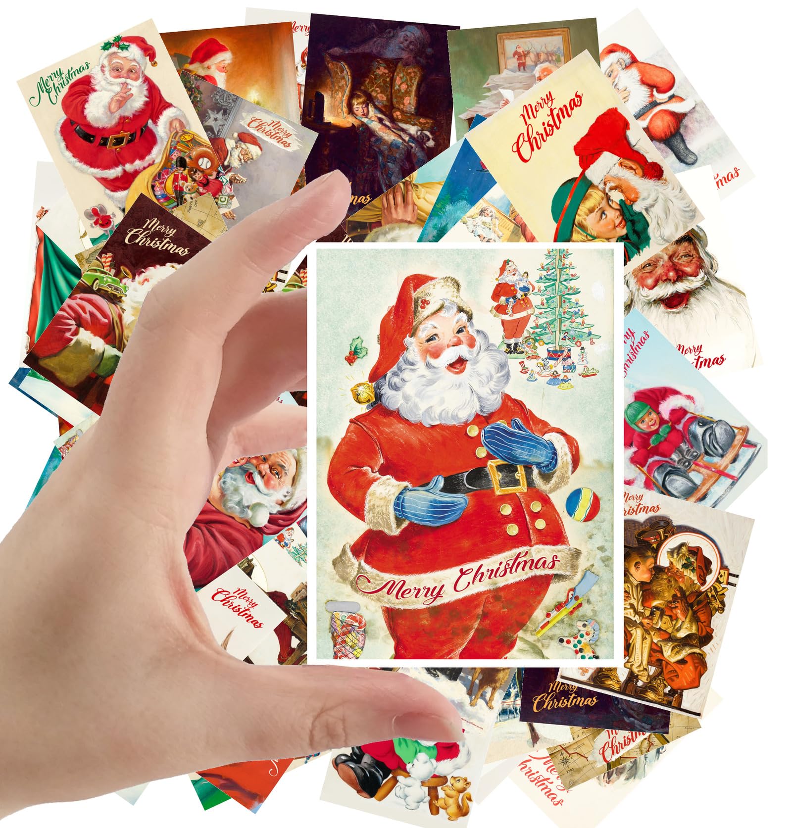 Large Stickers 24 pcs (2.5"x3.5" Each) Santa Visiting on Christmas Eve Vintage Christmas Postcards Retro Greeting Card Poster Reprint