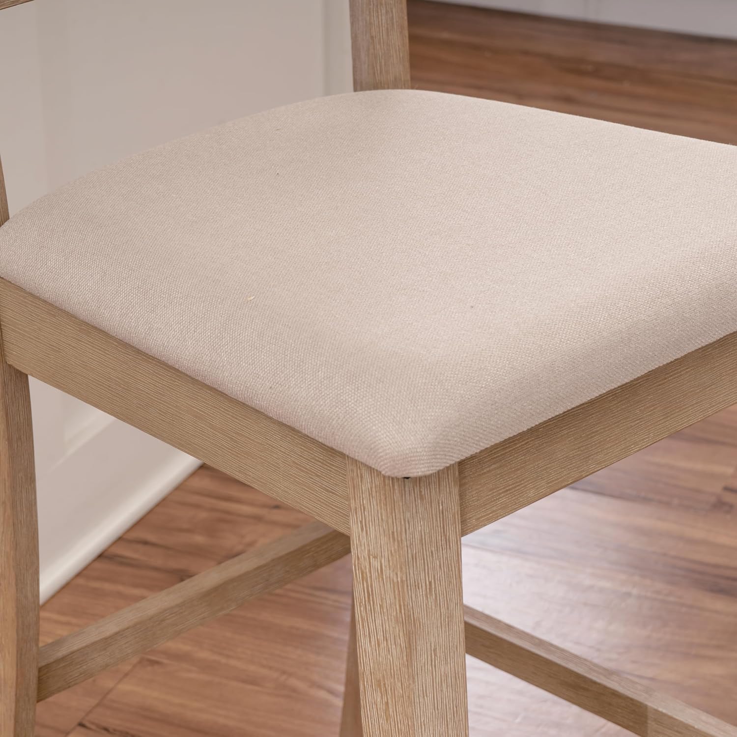 Linon Torino Greywashed Soild Wood Soho 25 Inch Seat Height Counter Stool with Beige Upholstered Seat