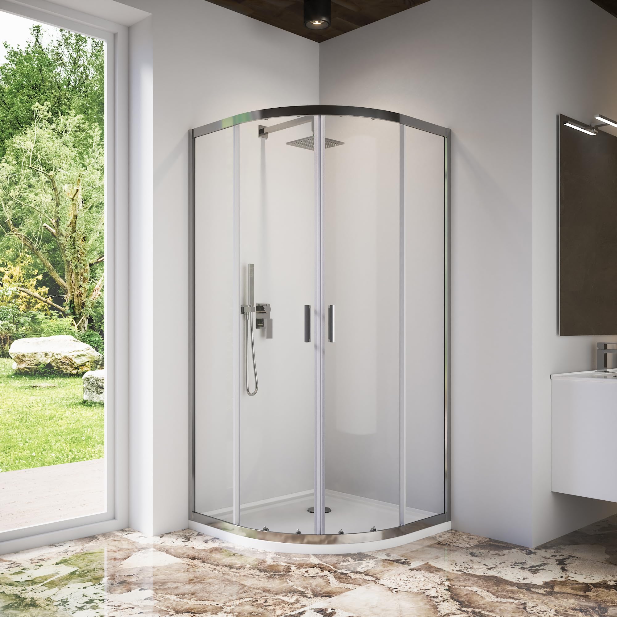 Box Doccia Semicircolare Vetro Temperato 6mm h185cm Profili Cromati modello Tonga (Vetro Trasparente, 75x75cm)