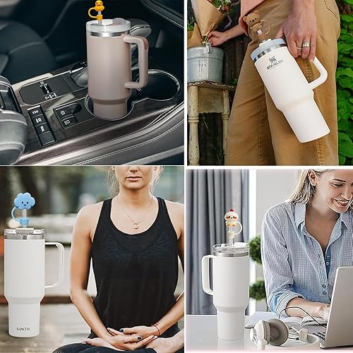 Miniatura 6 de Stanley - 8 tapas con pajilla, diseño de flores de animales 3D para vasos Stanley de 30 y 40 onzas, cubierta de popote de silicona para copas