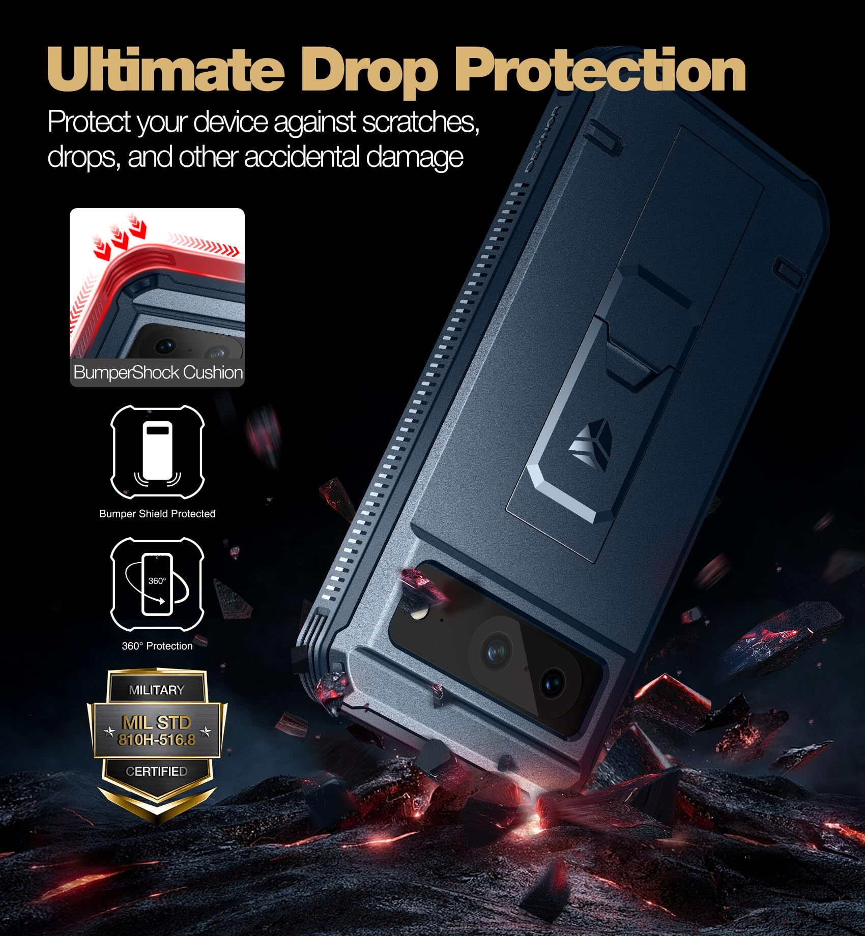 Dexnor Cover Per Google Pixel 8 Con Doppio Telaio – Custodia Robust Con Protezione Schermo E Cavalletto, Antiurto, Nero