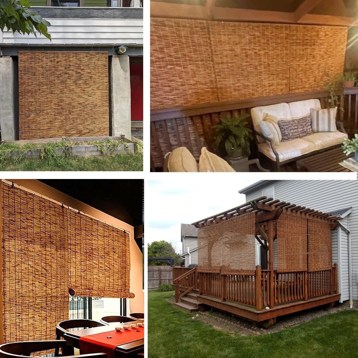 Cortina de bambú natural de 150 x 170 cm, respetuosa con el medio ambiente, protección solar, ajustable, para decoración del hogar, ligera y elegante tratamiento de ventanas