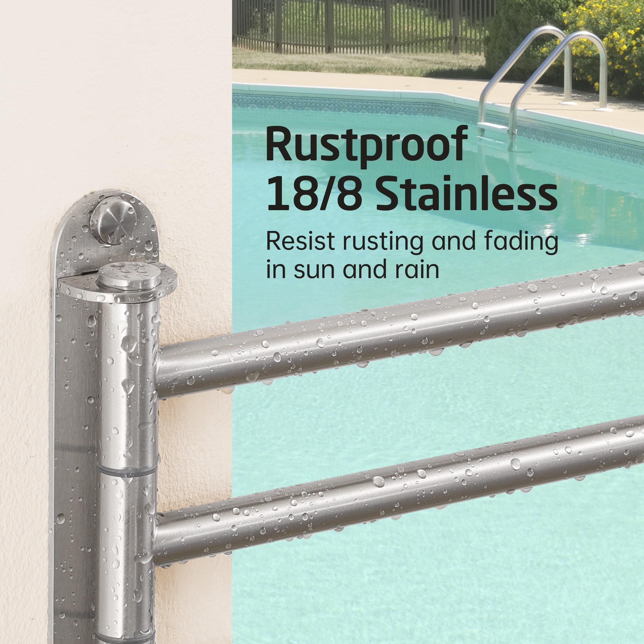 KES Toallero giratorio ajustable de 14.5 a 27.5 pulgadas, 4 brazos, barra de toalla oscilante para baño, toallero oscilante para toallas de baño, acabado cepillado de acero inoxidable 18/8, A2107S4L70