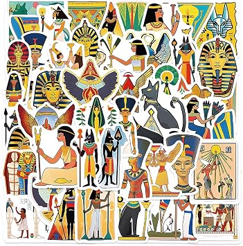 50-Piece Ancient Egypt Sticker Pack Waterproof Vinyl Egyptian Mythology Pharaonic Art, Sphinx, Pyramids Stickers for Laptop, Scrapbook, Journals