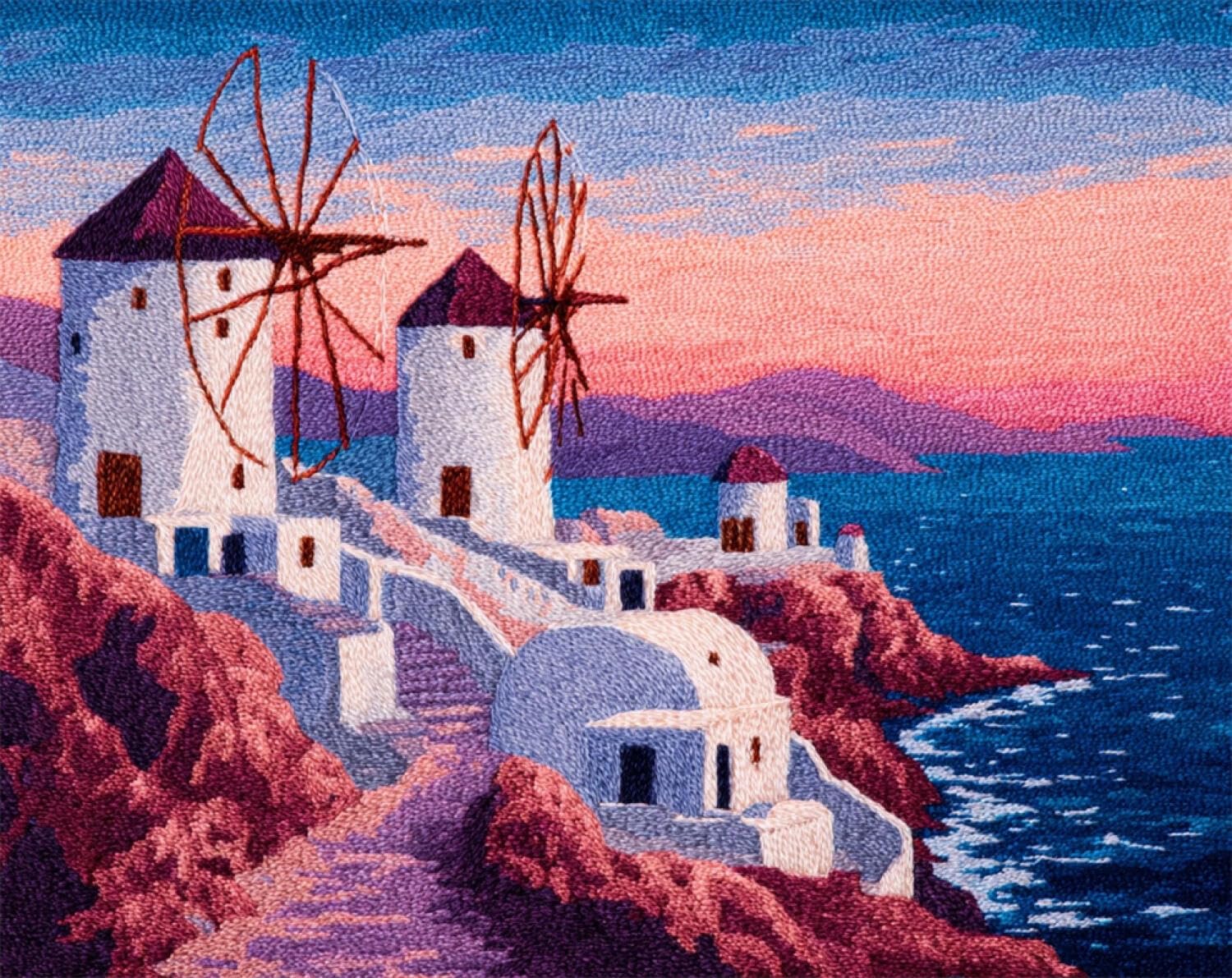 Henypt DIY Latch Hook Rug Kits Seaside Windmill 60x90cm
