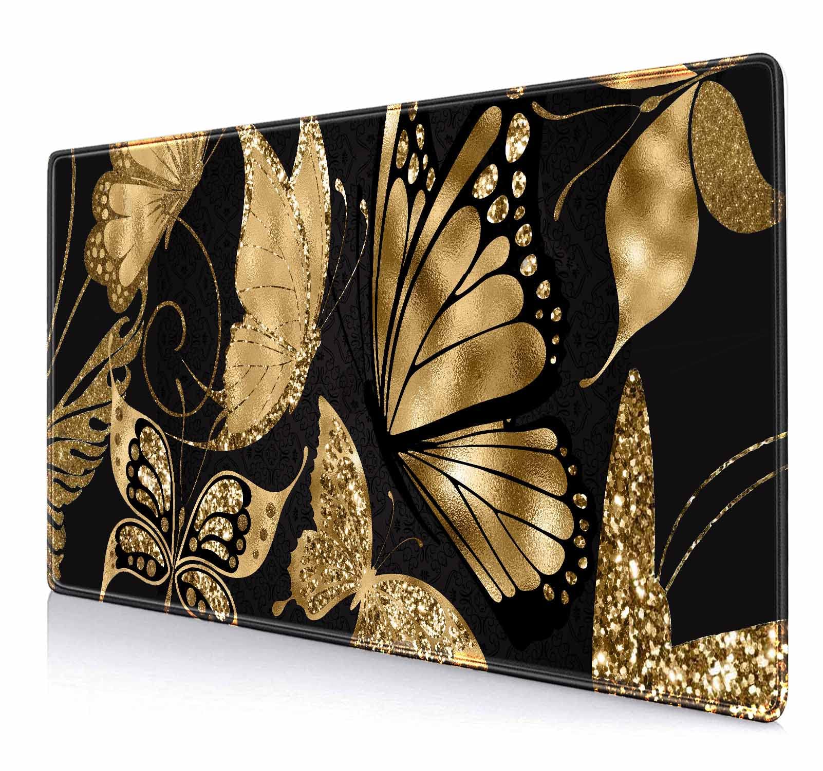 IMAYONDIA Black and Gold Desk Mat 35 4x15 7 in XL XXL Gaming Large Mouse Pad Non-Slip Rubber