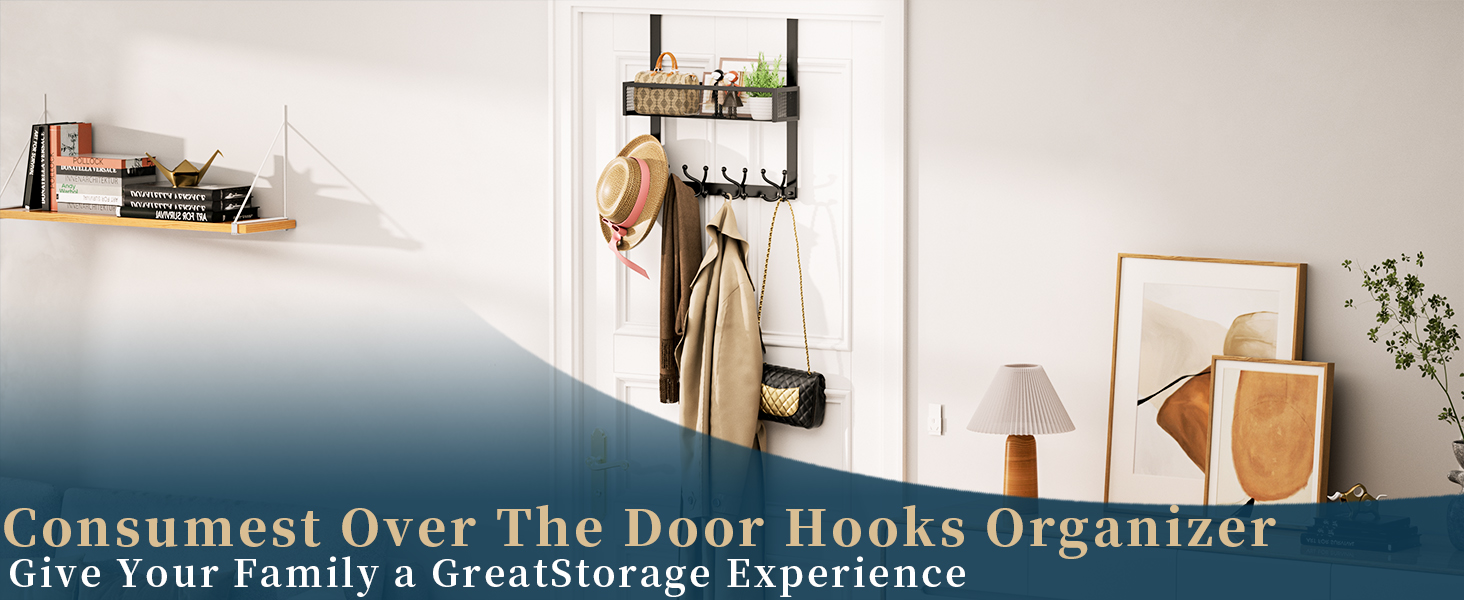 Organisateur De Crochets Sur Porte, Porte-Manteau Avec 9 Crochets à Manteaux Et 2 Paniers En Filet Rangement Suspendu Pour Vêtements, Organisateur De Rangement Pour Salle De Bain, Kit