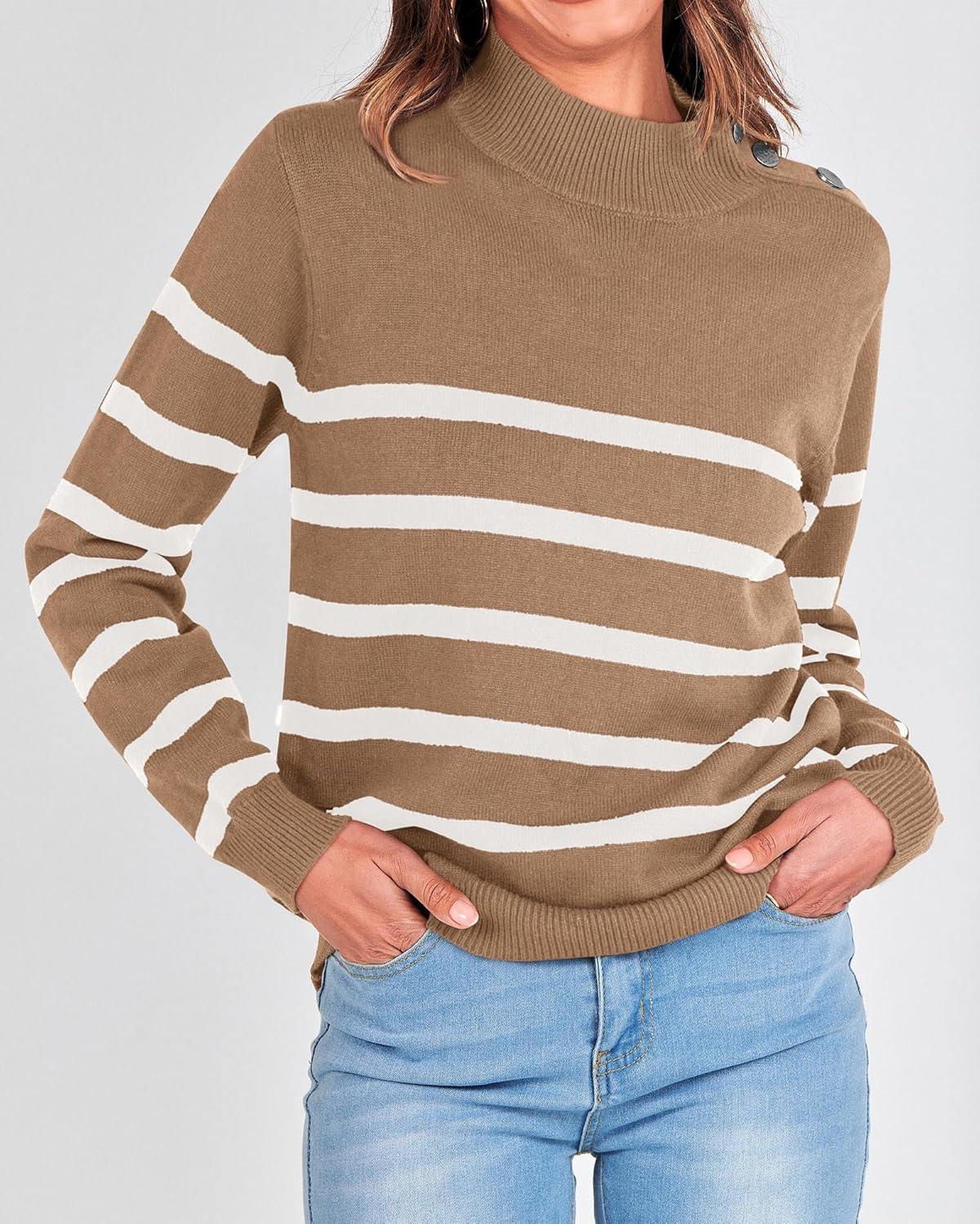 KIRUNDO Fall Sweaters for Women 2026 Striped Turtleneck Ribbed Knit Sweater Trendy Pullover Jumper Winter Fashion Clothing - Image 6