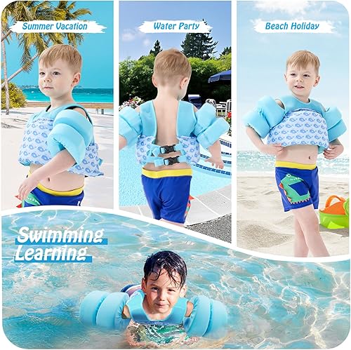Miniatura 7 de COVACURE Chaleco de natación para niños pequeños, flotador de natación para niñas y niños de 22 a 66 libras, flotadores para niños pequeños para