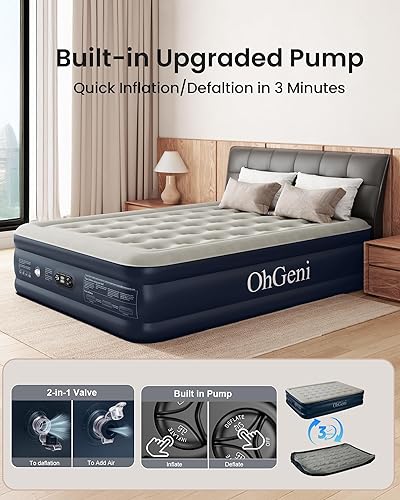 Miniatura 3 de OhGeni Colchón de aire Queen con bomba integrada, colchón inflable inflable para invitados, colchones de aire portátiles con bolsa de transporte,