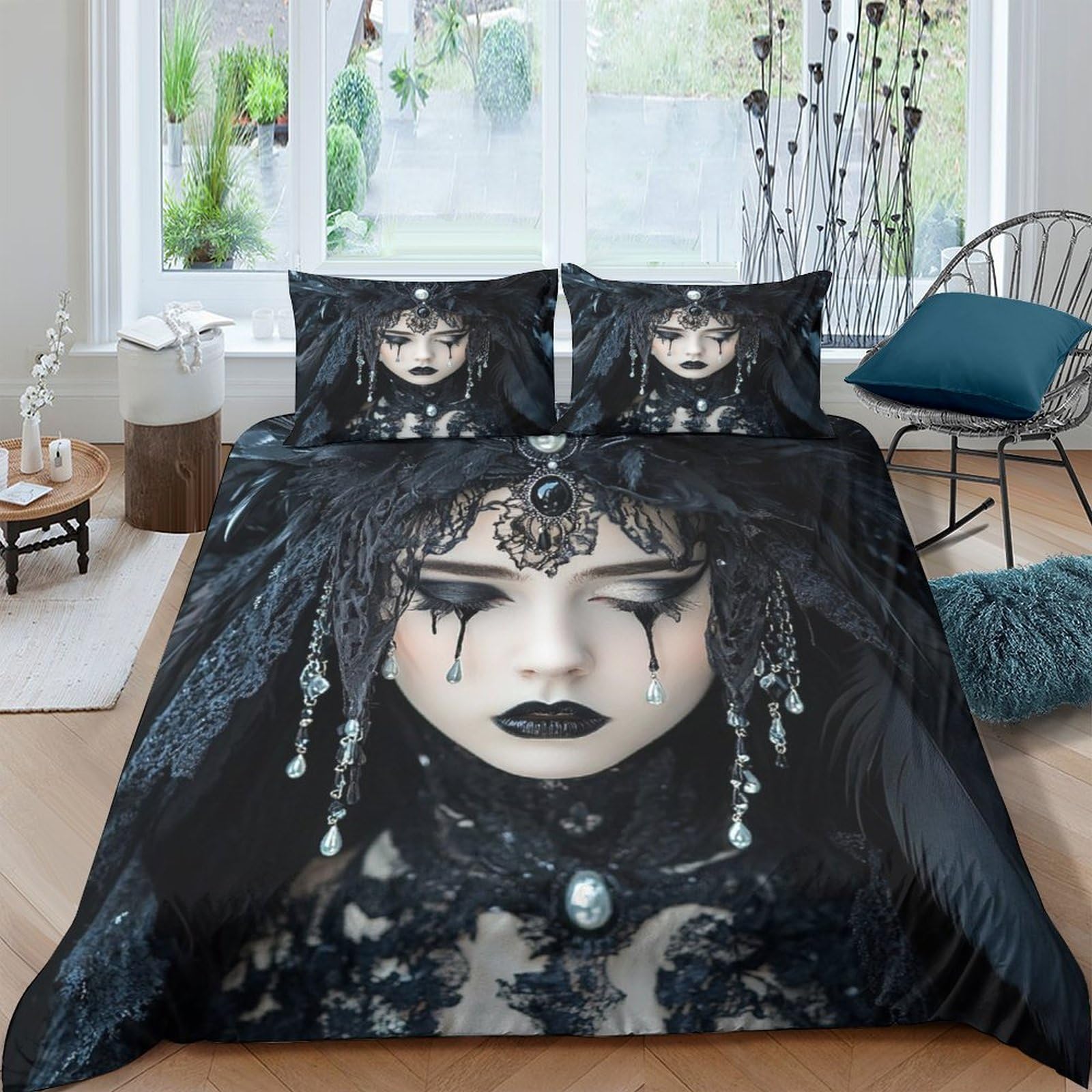 Ctjqhvkz Style-3 3D Printed Gothic Fantasy Fitted Sheet Microfiber Black Artistic Skull Mattress Cover For Bedroom Dorm Decor Single（135X200cm）
