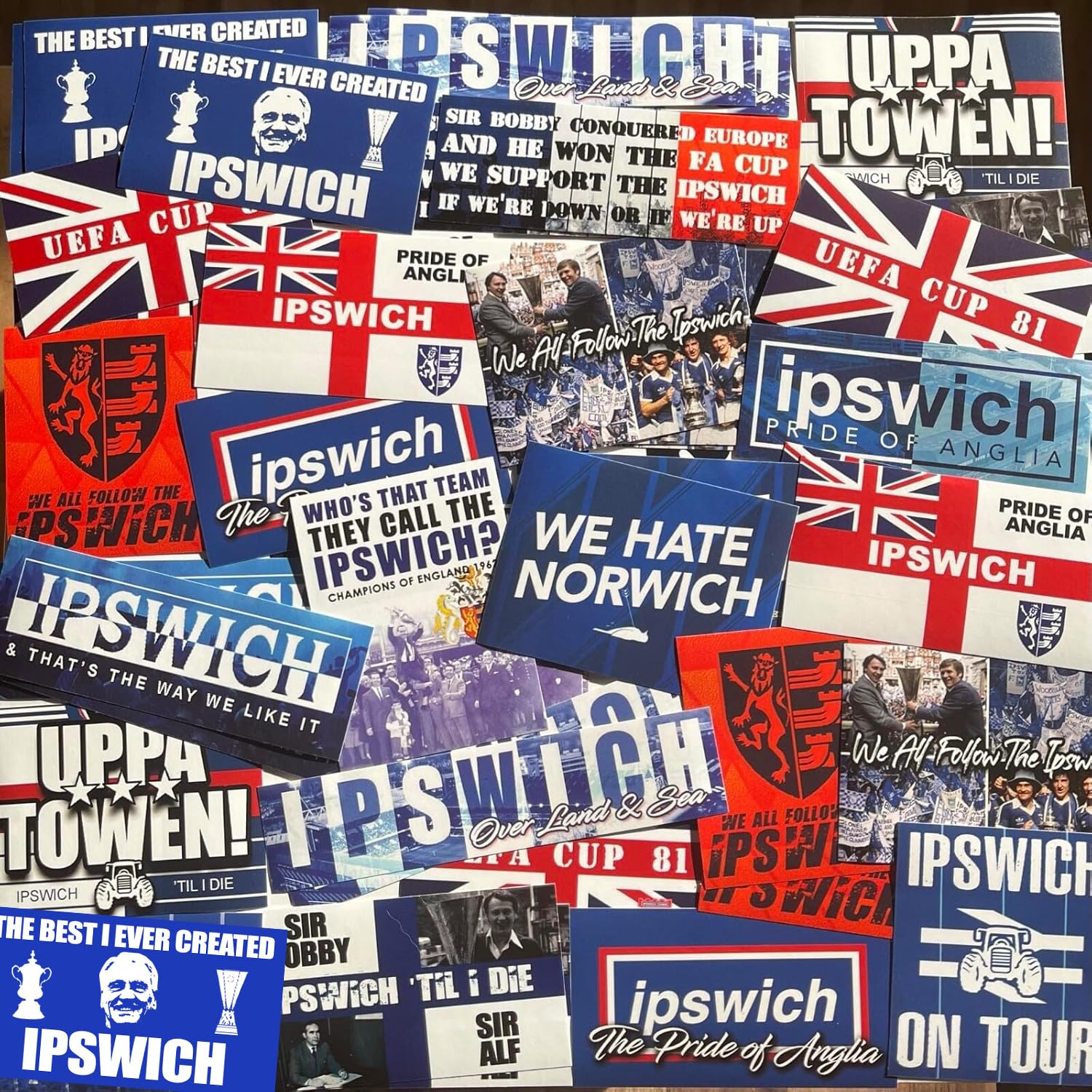 100 x Stickers for Ipswich Fans - Inspired by ITFC Town Ultras Tractor Boys Scarf Flags Banners