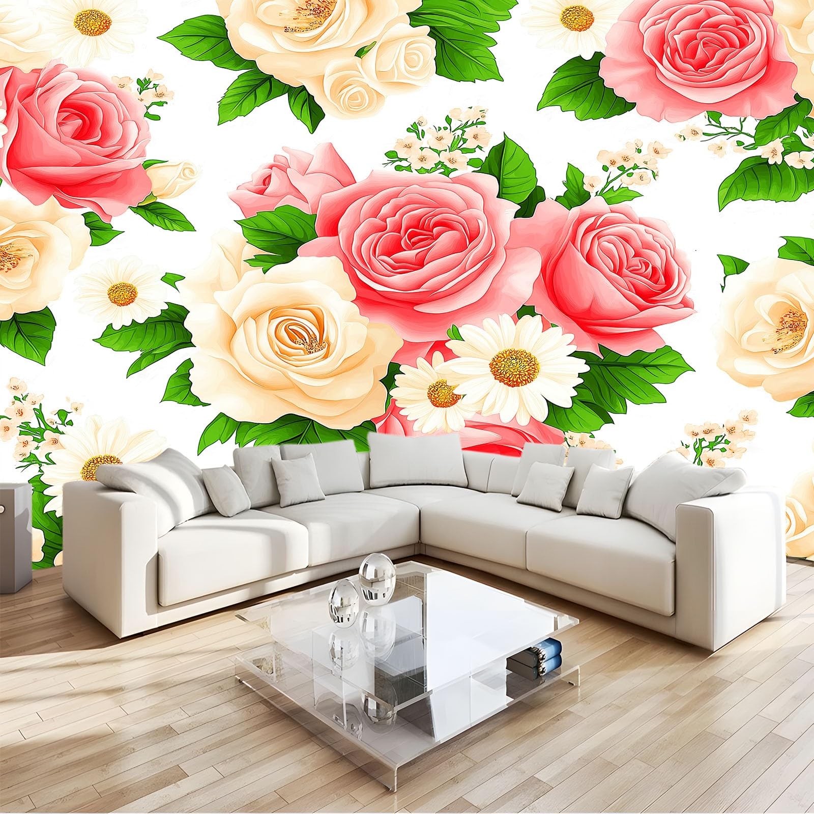 500 x 280 cm nowoczesna sztuka ścienna panoramiczna tapeta wiejska kwiaty róże piwonie tapeta z włókniny fototapeta fototapeta kolor, do salonu sypialni