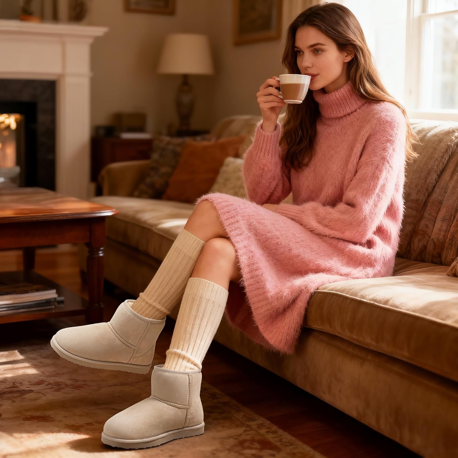 Zizor Women's Cozy Short Bootie Slippers, Winter Warm Hard Bottom House Shoes with Fuzzy Lining - Image 3