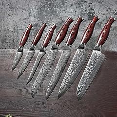 Damascus Knife Set with Block 9 PCS Knife Block Set Kitchen Utensils Set G10 Glass Fiber Handle Knives
