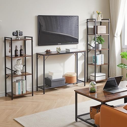 Miniatura 6 de YMYNY UHST006HB - Mesa de consola estrecha, mesa de entrada industrial de 42.1 pulgadas de largo, mesa auxiliar de sofá de 2 niveles con estante de