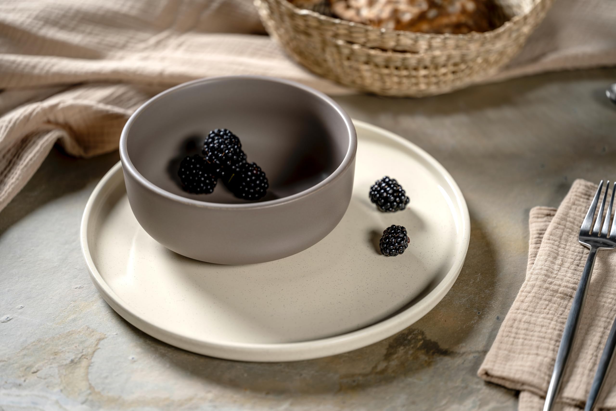 LEONARDO HOME Juego de 6 cuencos ROMA • Diámetro 15,7 cm • Apto para microondas y lavavajillas • Apilable • Vajilla de cerámica para 6 personas • Cuenco de postre, superficie ligeramente mate • gris