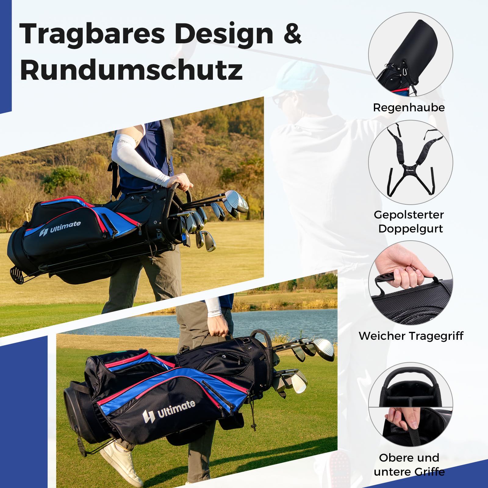 GYMAX Komplettes Golfschlägerset, Golfset für Herren, Golfschlägersätze inkl. #1 Driver, #3 Fairway, #5 Hybrid, #5, #6, #7, #8, #9, #P, #S Eisen, Putter, 3 Schlägerhauben & Tragbare Standtasche