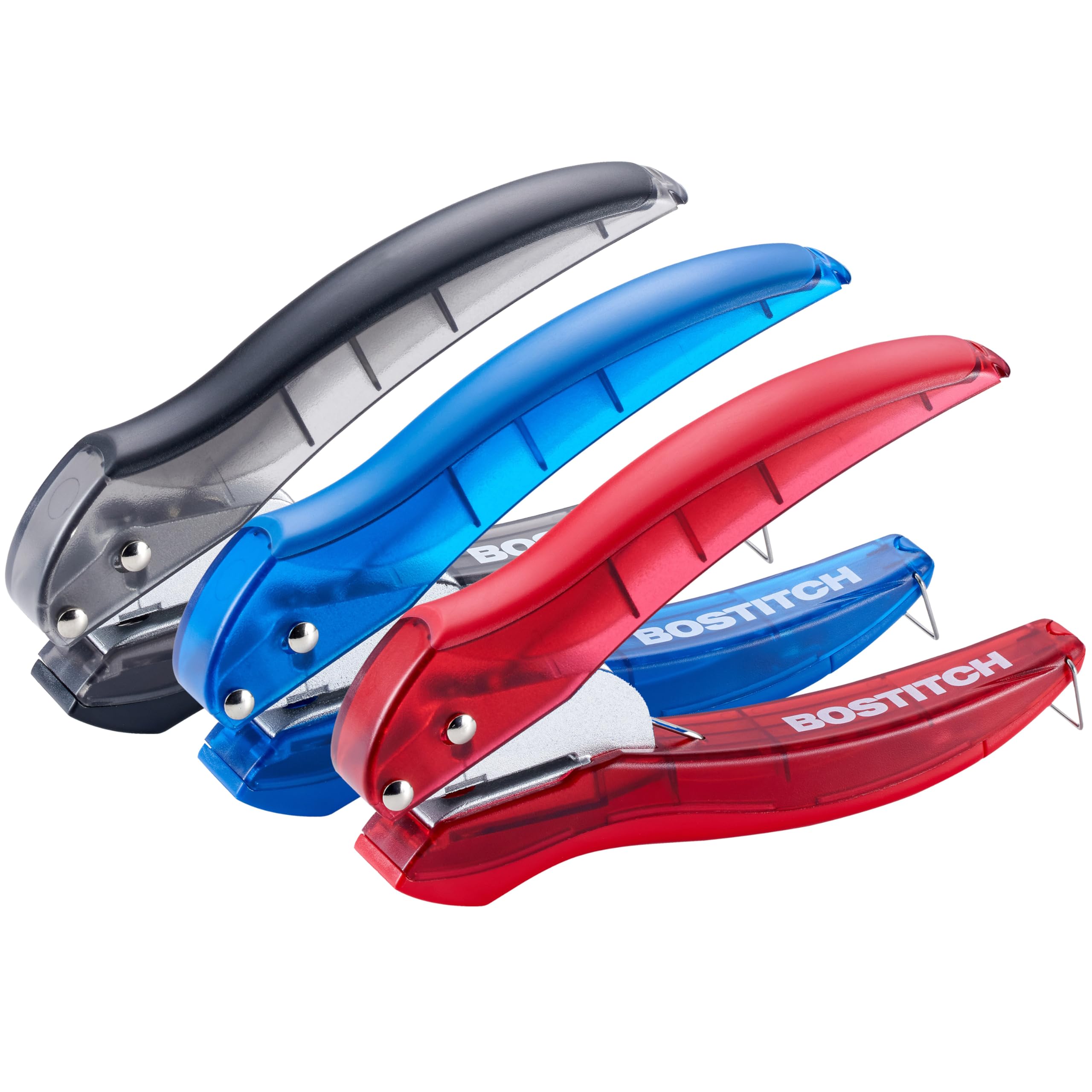 Bostitch EZ Squeeze Hole Punch - 3-Pack, Single Hole Punch 10 Sheet Capacity, Ideal for Kids and Adults, Black, Red and Blue
