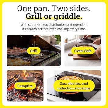 Lodge Pro-Grid Reversible Grill/Griddle - 20 Inches x 10.5 Inches - Dual-Sided Cast Iron Griddle - Double Burner Grill - Even Heat Distribution - PFAS-Free Non-Toxic Cookware
