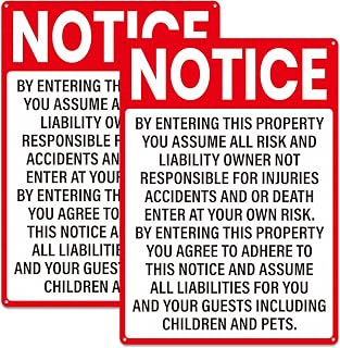 2 Pack Not Responsible for Accidents or Injuries Sign 10 × 14 Inch Rust Free Aluminum Enter at Your Own Risk Warning Sign for Private Property Business House Park Outdoor Red