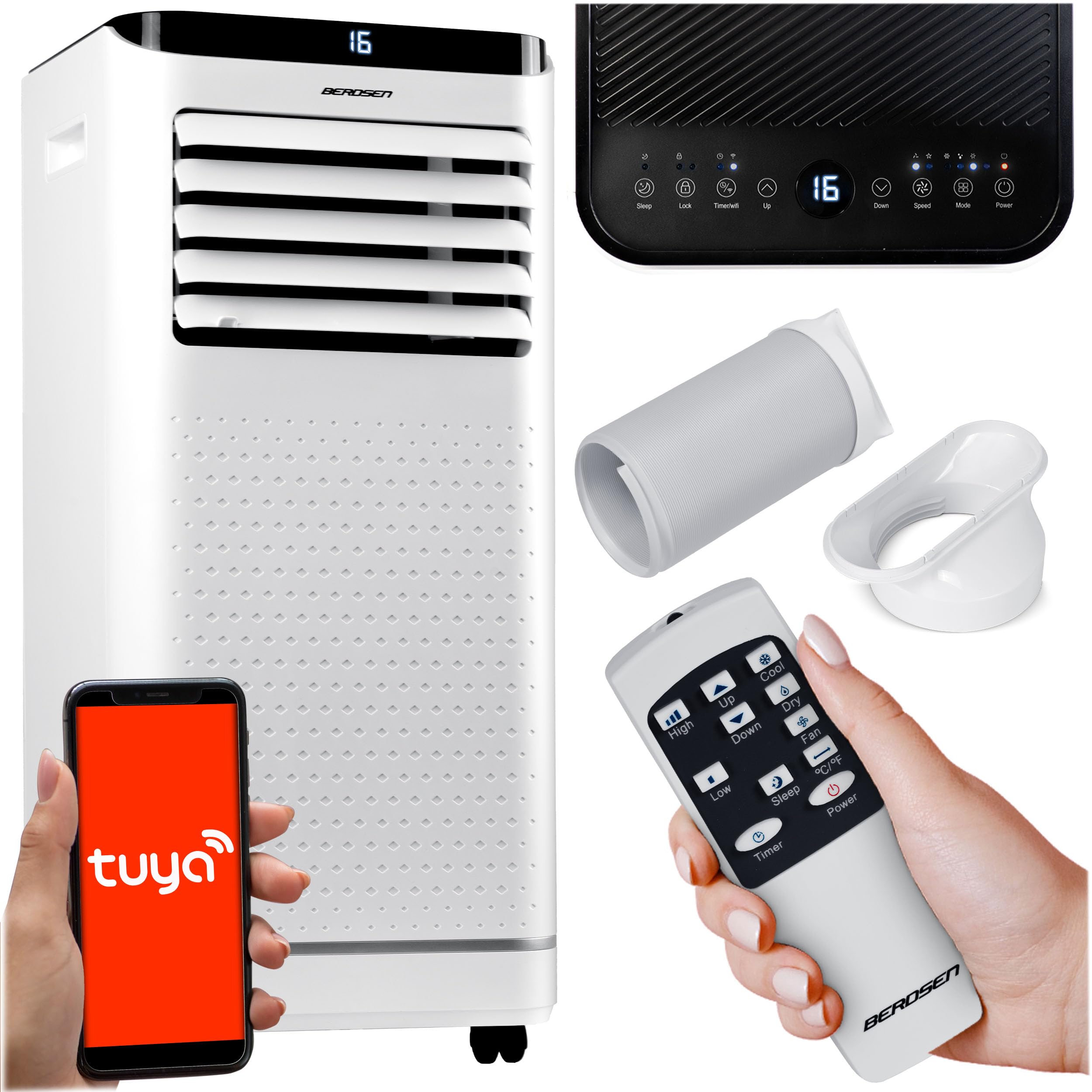 Berdsen Condizionatore portatile 9000 BTU - 4 in 1 con ventola, deumidificatore, modalità sleep - Tuya Smart App - Efficienza energetica