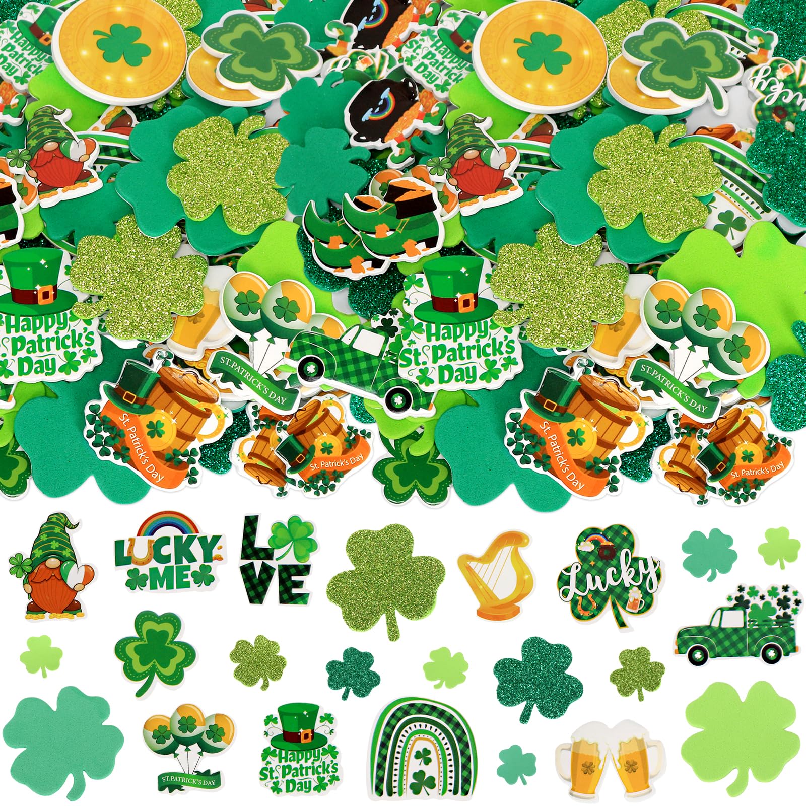 360Pcs St. Patrick's Day Foam Stickers, Glitter Clover Shamrock Sticker Irish Craft Stickers for St. Patrick's Day Party Favors DIY Crafts Decor