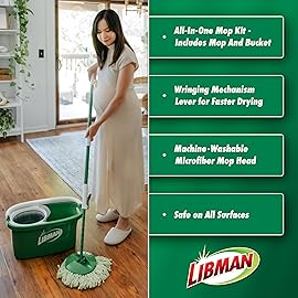 Libman Tornado Spin Mop System with Refill Heads, Microfiber Spinning Mop and Bucket with Wringer Set for Home, Floor Cleaning of Hard-Wood, Laminate, Tile, All Surface Cleaner