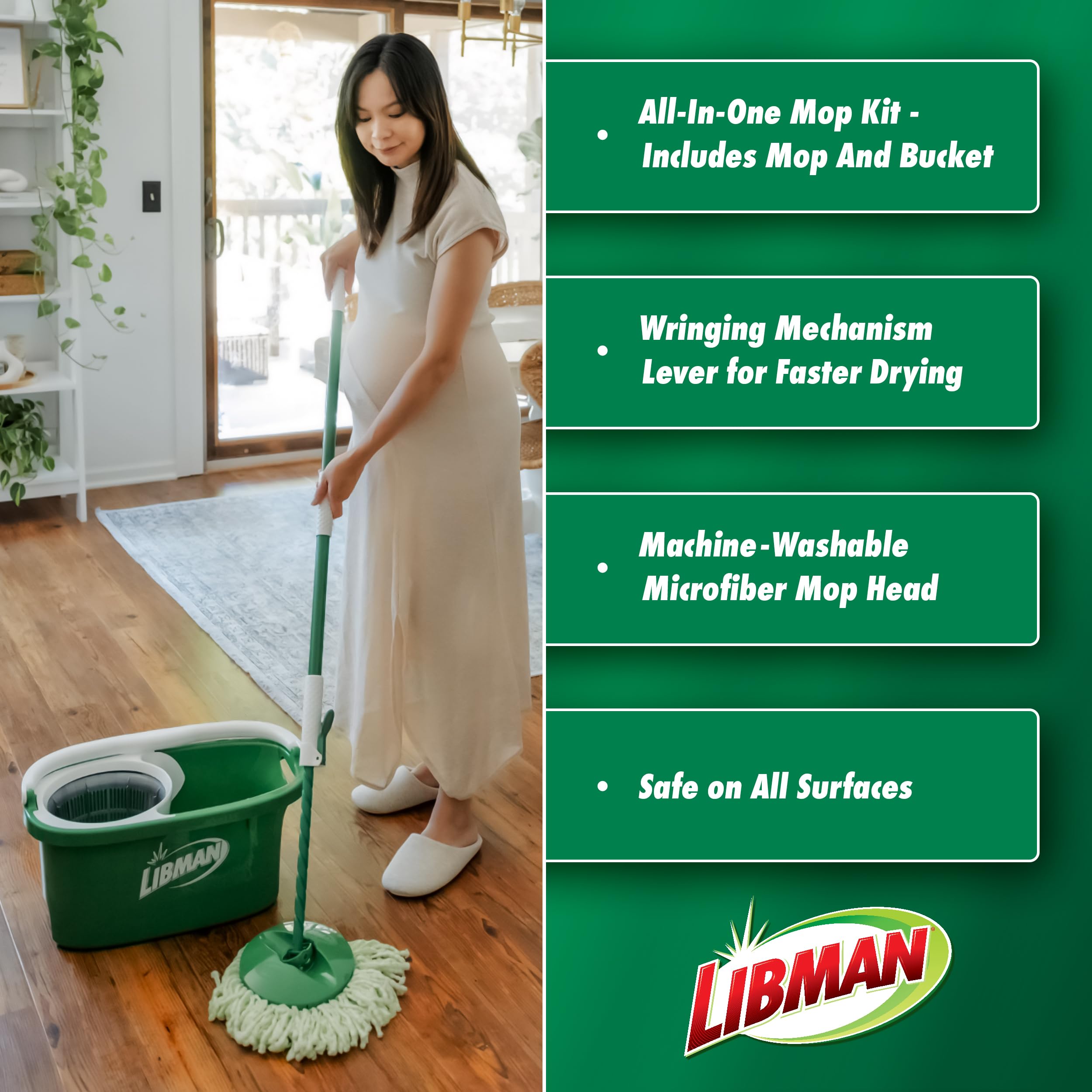 Libman Tornado - Sistema de mopa giratoria más 3 Cabezales de Repuesto | Mopa y Cubo con Juego de escurridor | Mopa giratoria | Mopa giratoria | Mopa Libman | Mopa para Limpieza de Suelos | Mopa de