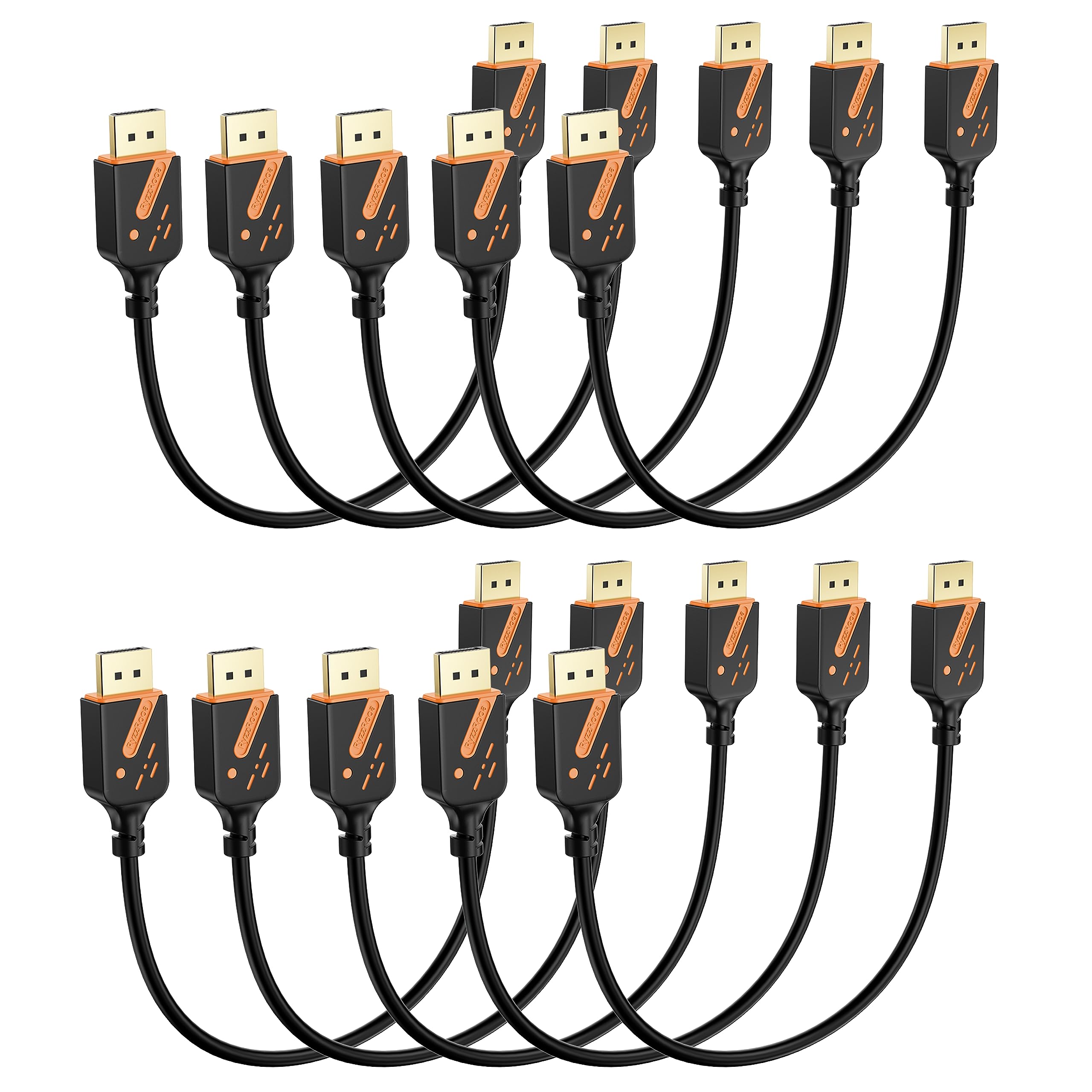 Lot de 10 câbles DisplayPort courts de 3,5 m, câble DP vers DP, câble d'affichage 4K mâle vers mâle avec 2K @ 165 Hz, 2K @ 144 Hz, prise en charge 3D, HDR pour jeux PC, TV, moniteur, station