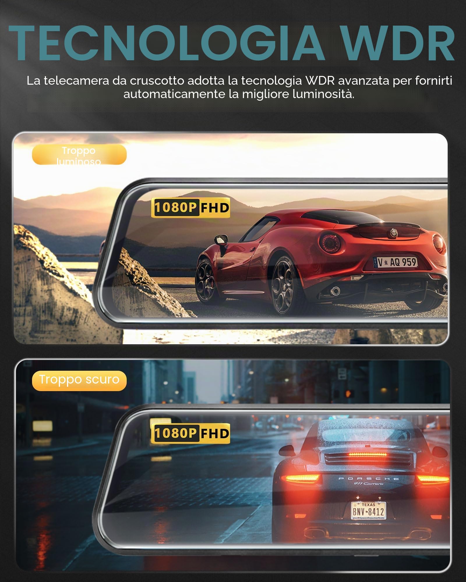 Vtopek Dual 1080P Dash Cam Auto Specchietto Retrovisore Auto con Telecamera 170°+140° Grandangolo 10" Specchietto Retrovisore Dashcam con Visione Notturna G-sensor Registrazione in Loop 6M Cavo