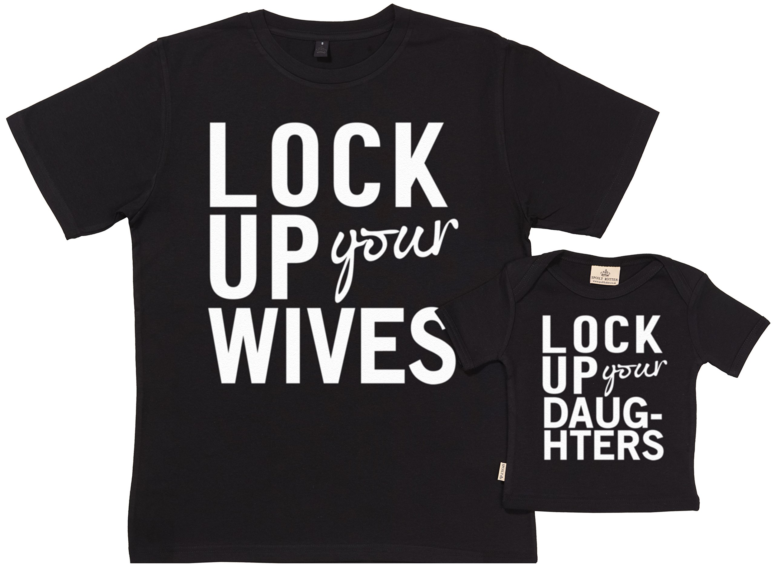 SR - Gift Boxed Dad & Baby Gift Set - Lock Up Daughters & Wives Organic Matching Father & Baby T-Shirts