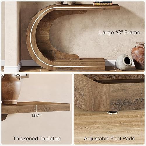 Miniatura 5 de Tribesigns Mesa consola moderna de 43.3 pulgadas para entrada, casa de campo rústica en forma de C para sala de estar, pasillo, entrada, vestíbulo,