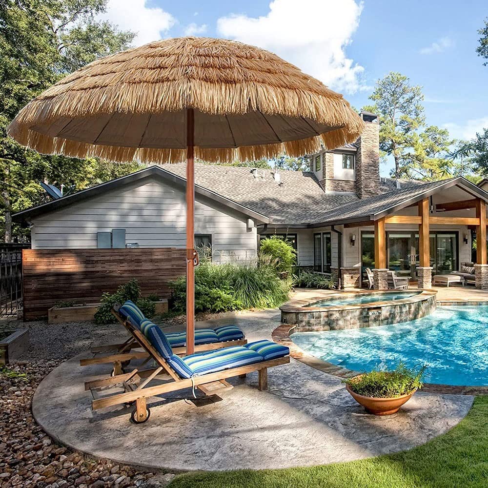 Großer Rund Sonnenschirm Hawaii Bastschirm Strandschirm 240cm Sonnenschutz Strand Schirm Gartenschirm Knickbar
