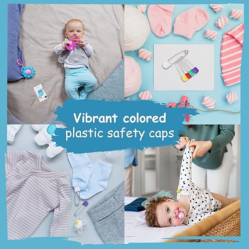 Miniatura 6 de 50 pasadores de pañales  pasadores de acero inoxidable con cierre de seguridad de plástico, pasadores grandes para pañales con cabezas de plástico