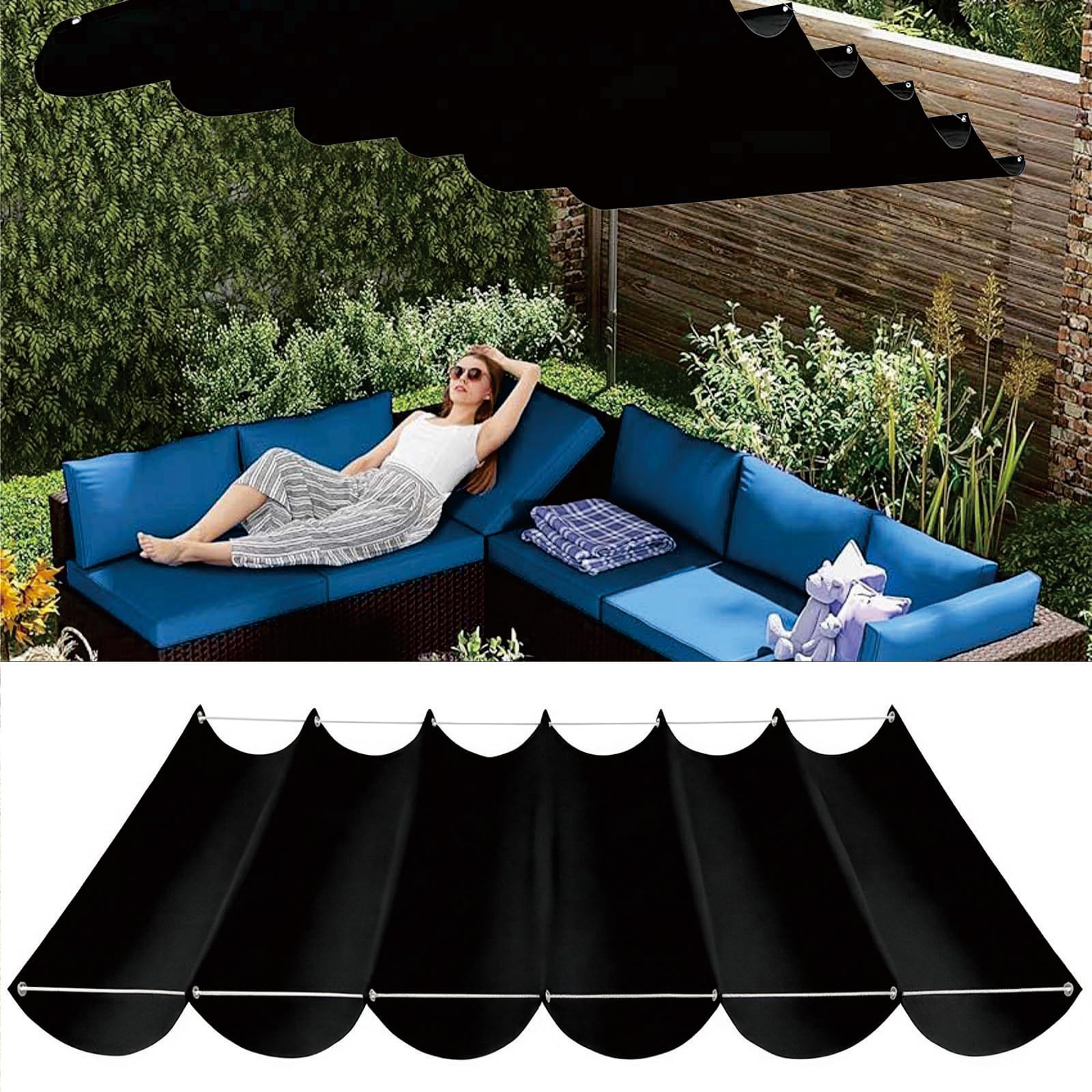 Voile d'ombrage vague rétractable pour aménager un grand patio moderne