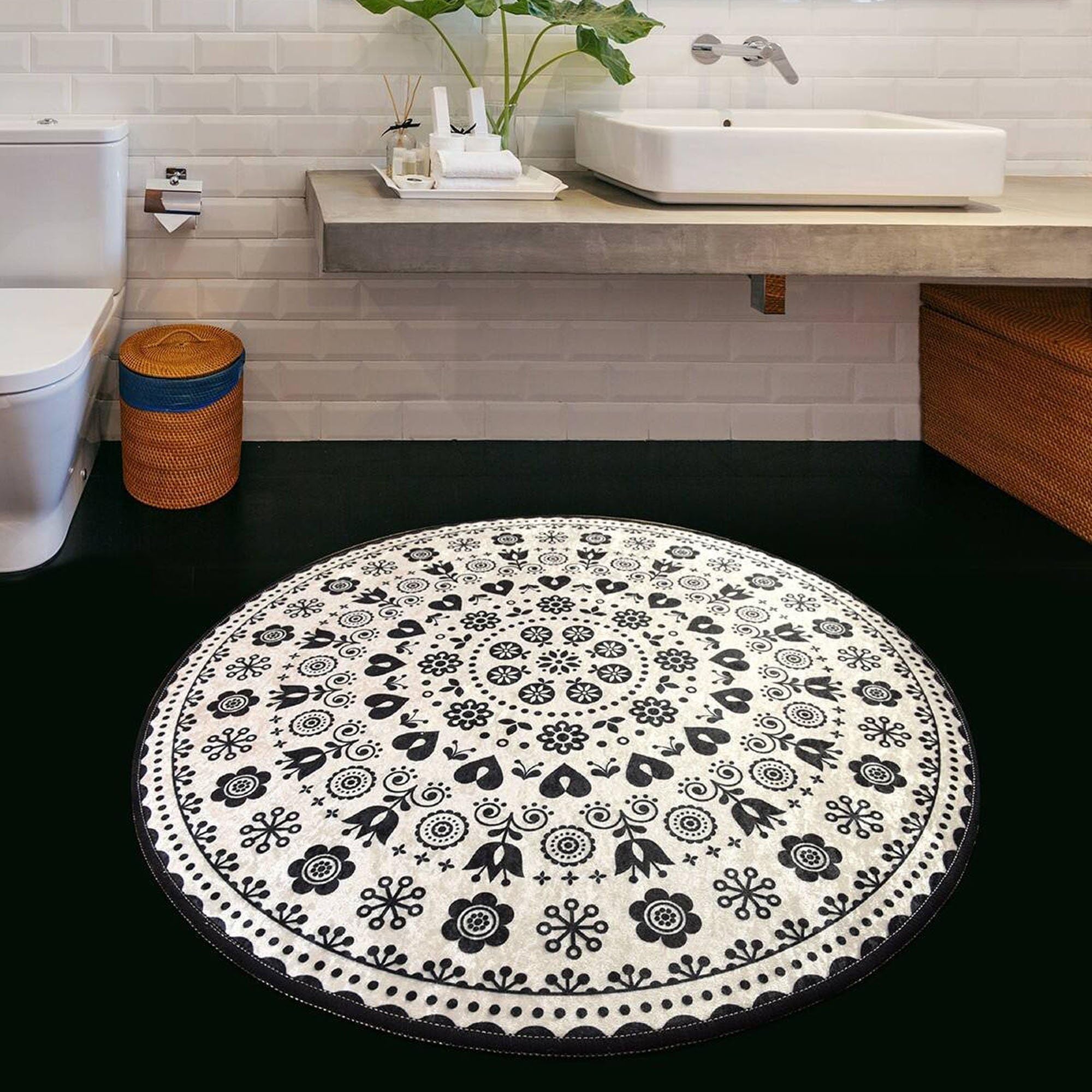 Dmora Alfombra de Baño Caldaro 100x100 cm Multicolor Forma Redonda Lavable en Lavadora, Antideslizante